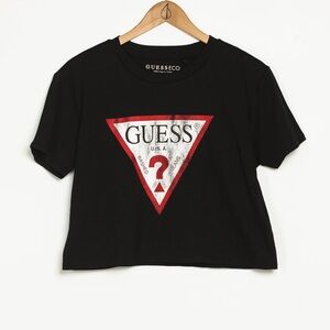 GUESS Black and Red Logo Crop Tee
